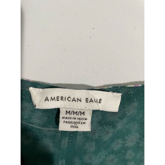 American Eagle Green Floral Mini Dress With Puff Sleeves Back Tie & Zipper Sz M - Picture 14 of 16